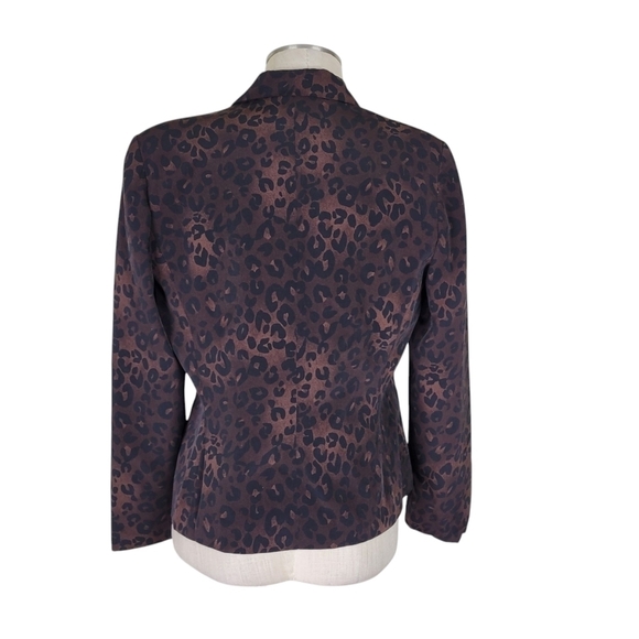 Kasper ASL Blazer Size 10 Brown Black Leopard Print Flap Front Pockets 4 Button - Picture 4 of 10